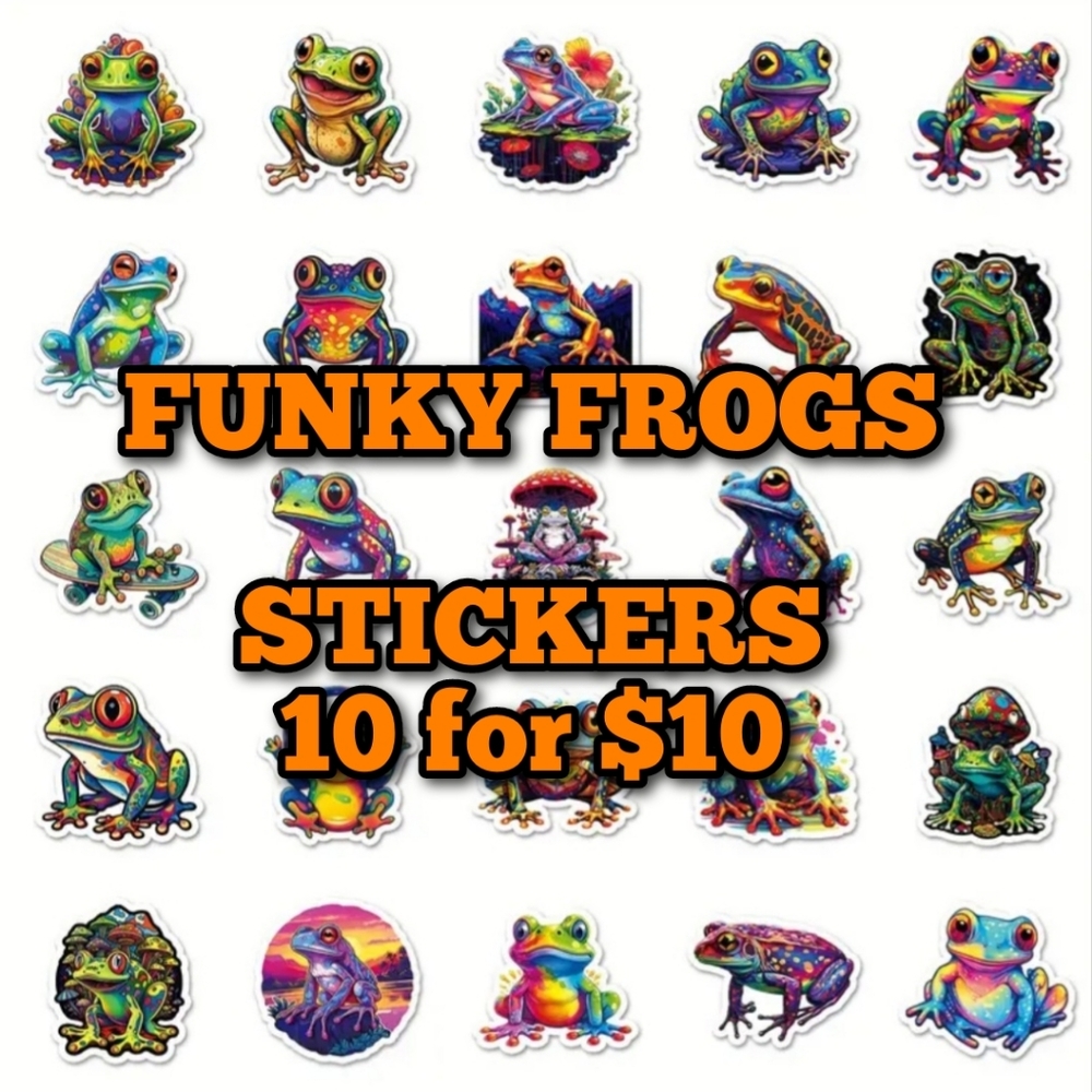10 for $10 Funky Frog Stickers  Psychedelic Frogs Animal Sticker